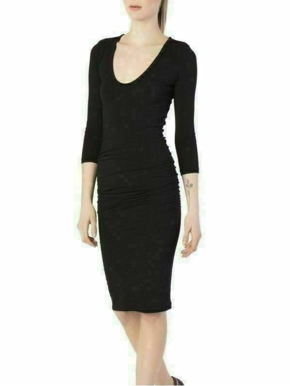 James Perse Ruched Jersey Dress Black Long Sleeve Bodycon Size 3 (M)